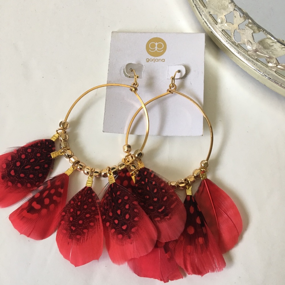 Gorjana hoop earrings red feathers